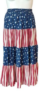 America Stars And Stripes Prairie Skirt Women's Patriotic Red, White & Blue Sz M